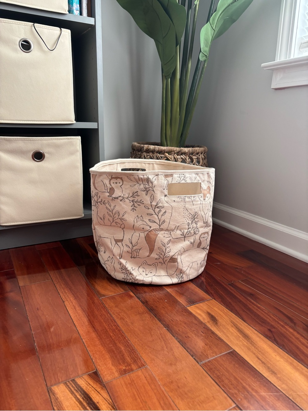 crane baby woodland animal neutral cotton basket